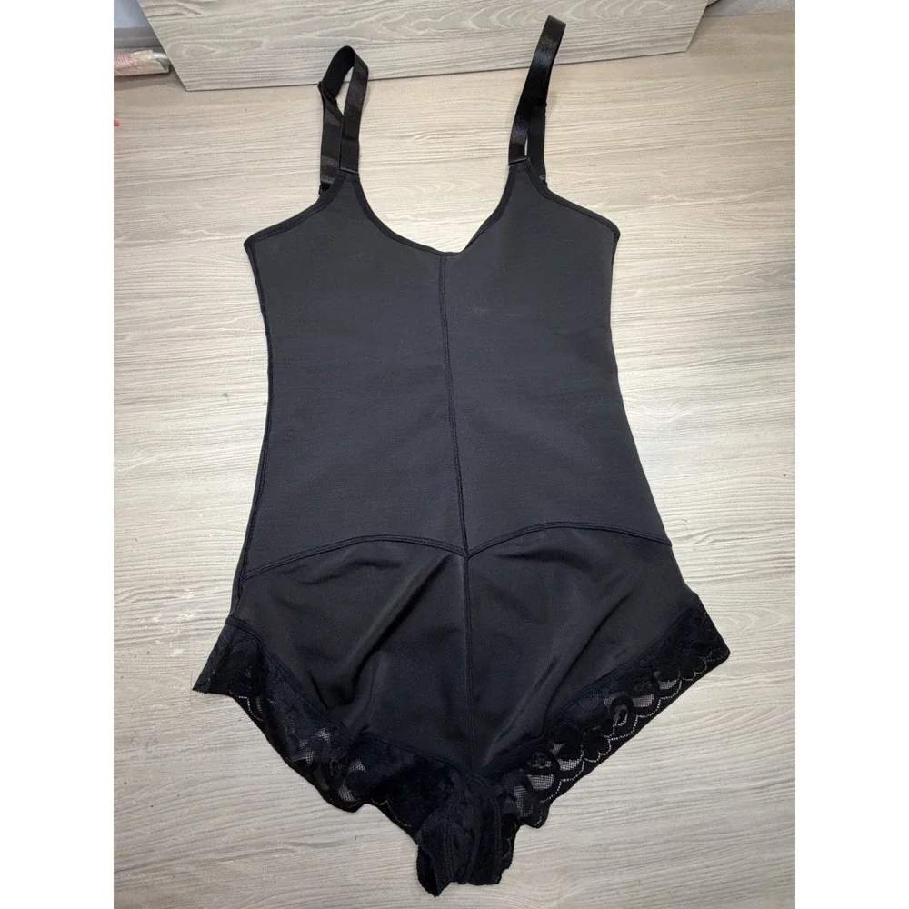 Bodysuit Shapewear Open Bust Black Adjustable Straps Size Medium Lace